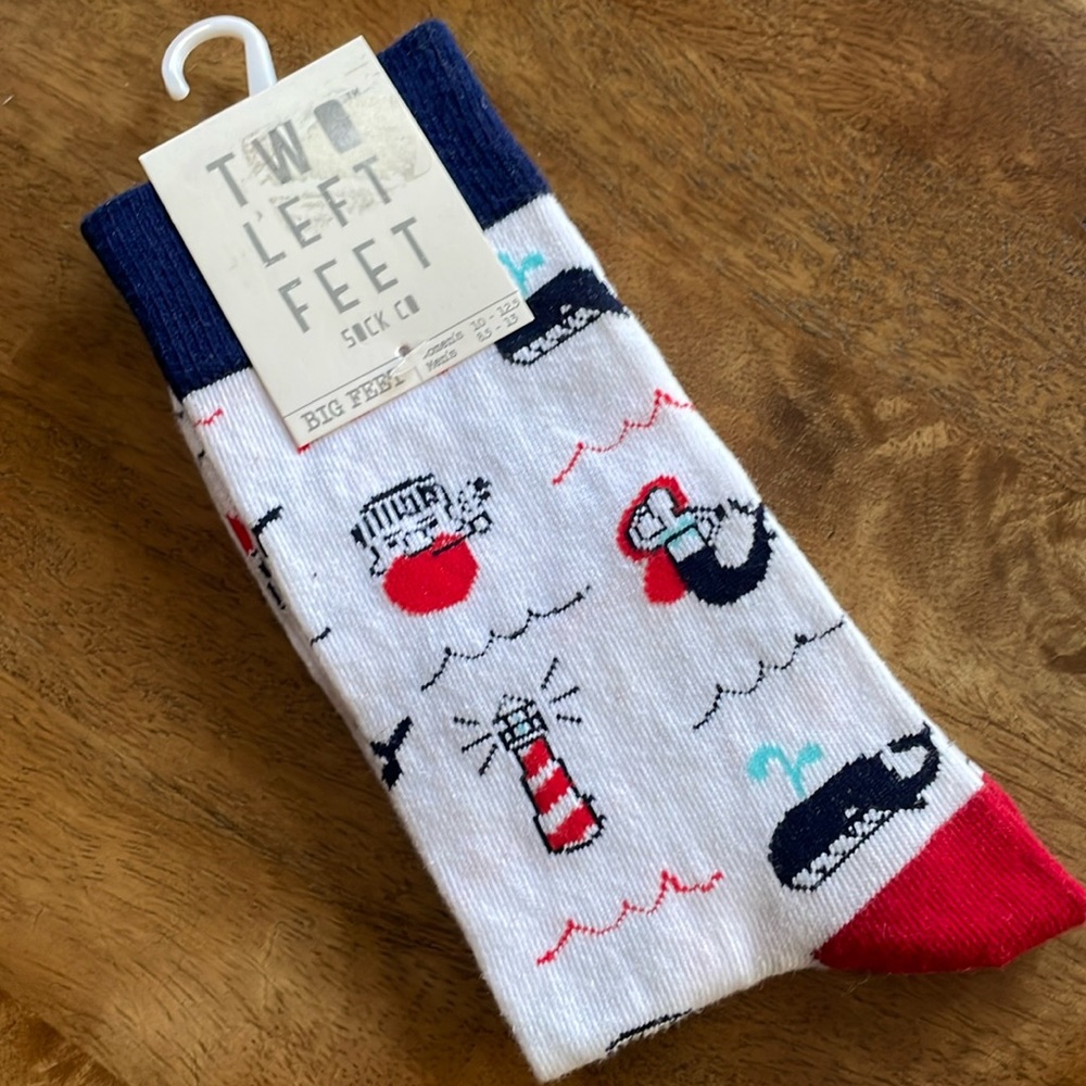 NWT Two Left Feet Sock Co. Sea Sail Mermaid Whale Big Feet Socks